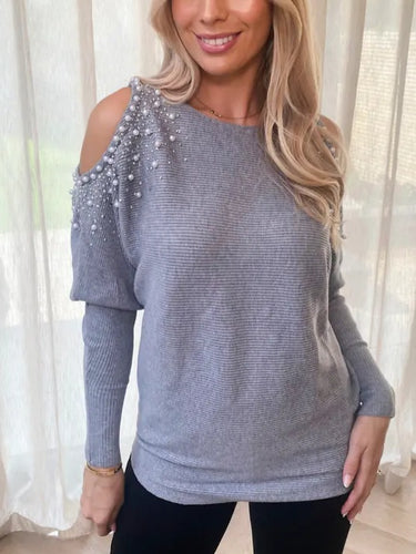 Diamanté/Pearl cold shoulder Jumper - 4 colours