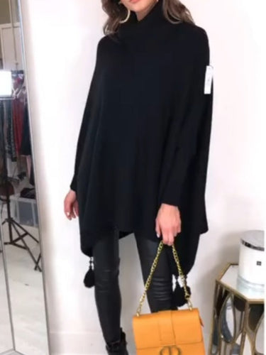 Roll neck sleeved Poncho - 3 Colours