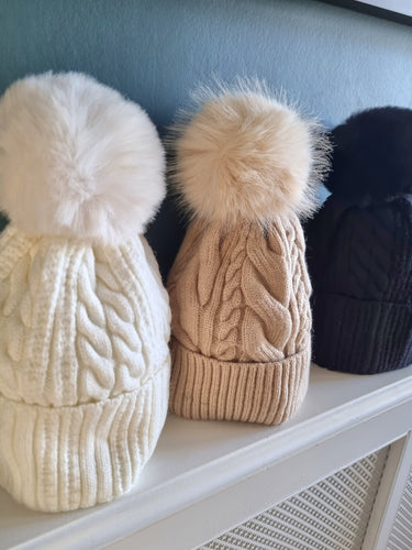 Fur bobble Hat - 3 colours