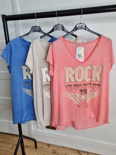 Coral cotton rock design T-shirt