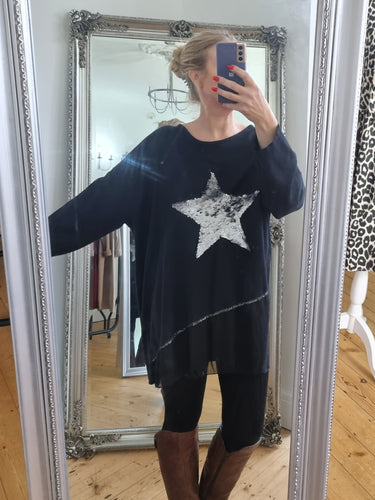 Black sequin star layer Top