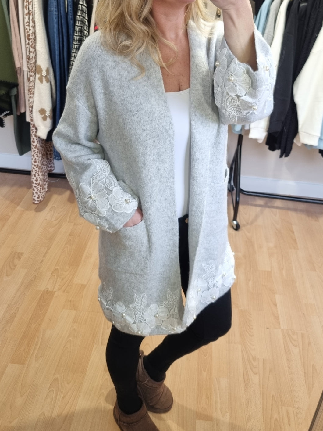 New Grey applique Cardigan