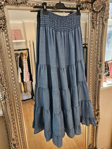 NEW layer denim maxi Skirt