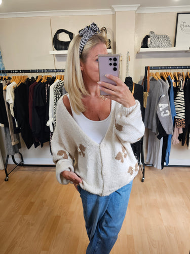Cream Bow luxury Cardigan