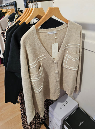 New beige stitch pocket Cardigan