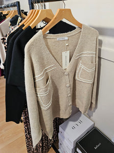 New beige stitch pocket Cardigan