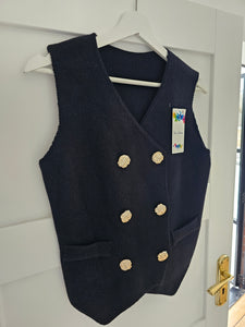 Black knitted double breasted waistcoat