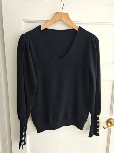 New black V gold button detail Jumper