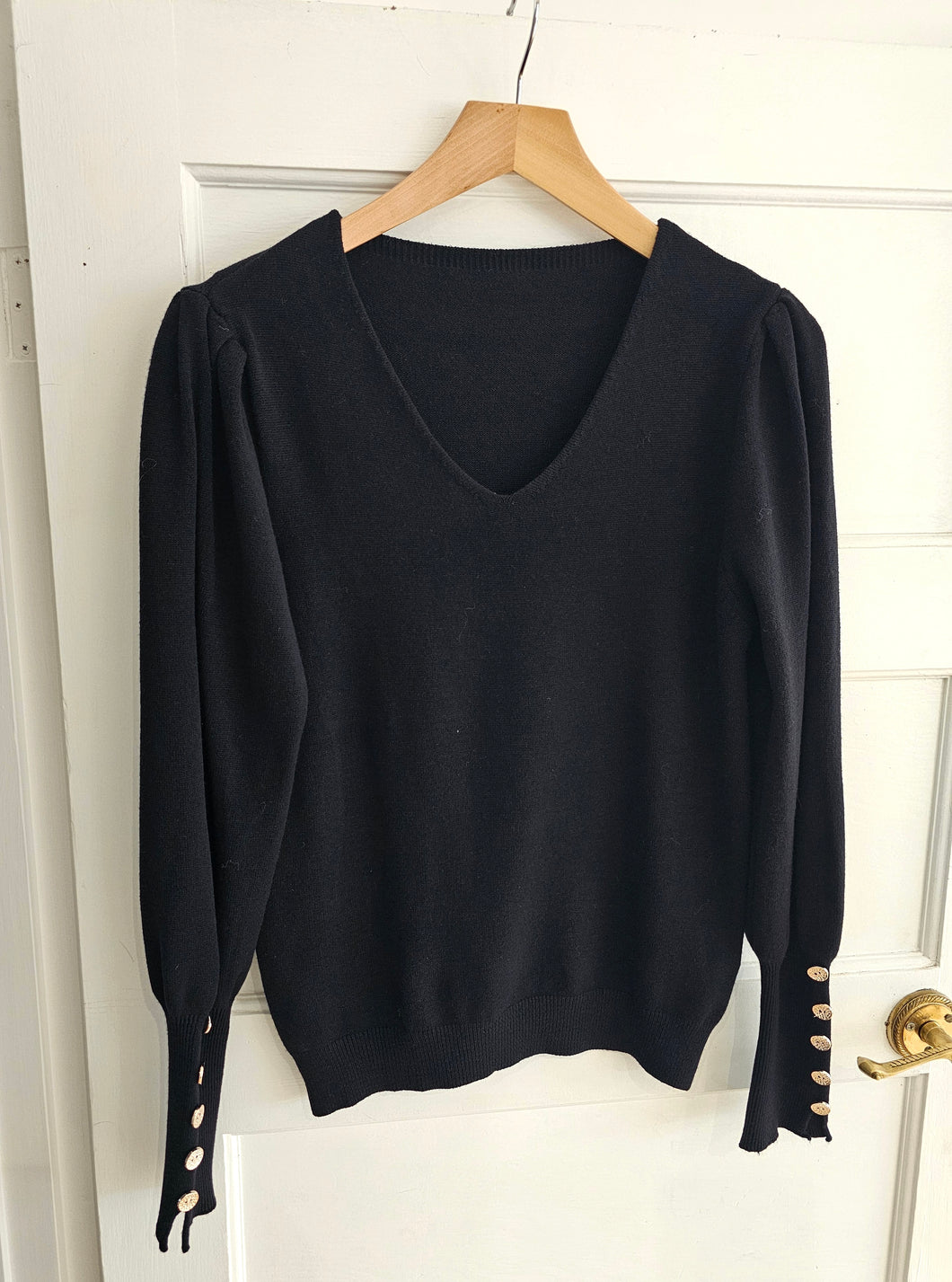 New black V gold button detail Jumper