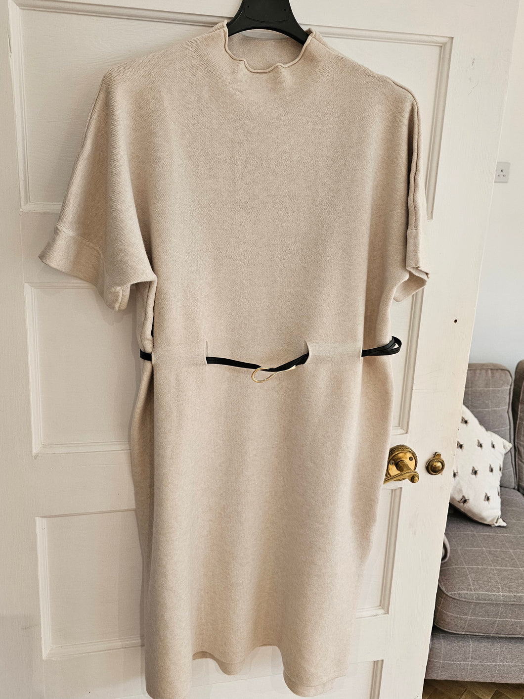 New cream knitted belted Dress