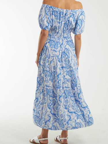 Royal blue floral bardot Midi Dress