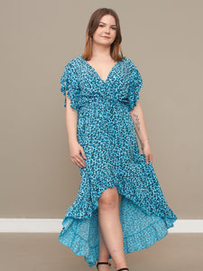 Lucie animal print frill Maxi Dress