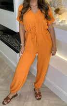Load image into Gallery viewer, Orange Tie waist harem Jumpsuit