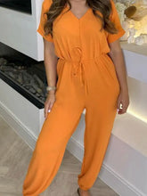 Load image into Gallery viewer, Orange Tie waist harem Jumpsuit