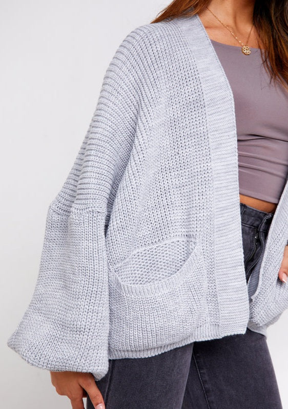 トップス A&S Bulky sleeve balloon cardigan short Ladies Oversized Cropped Short Balloon Pocket Chunky Knitted