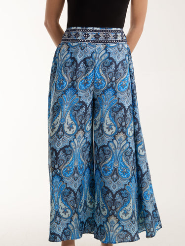 NEW blue silk embellished palazzos