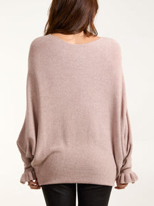 Mocha boat neck ruffle Jumper
