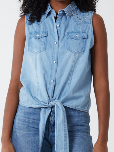 Denim diamante tie Shirt