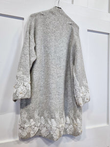 New Grey applique Cardigan