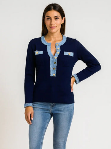 New denim trim Top