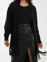 Load image into Gallery viewer, Black fringe hem cardigan