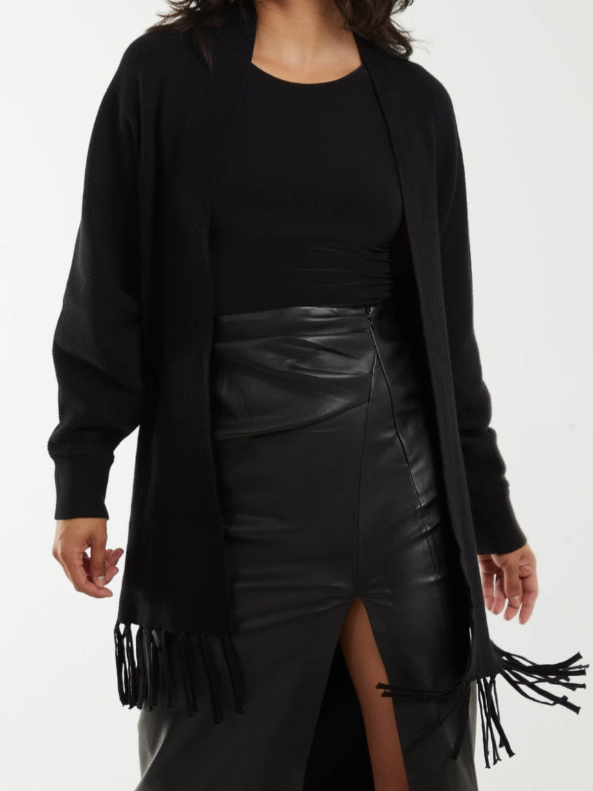 Black fringe cardigan best sale