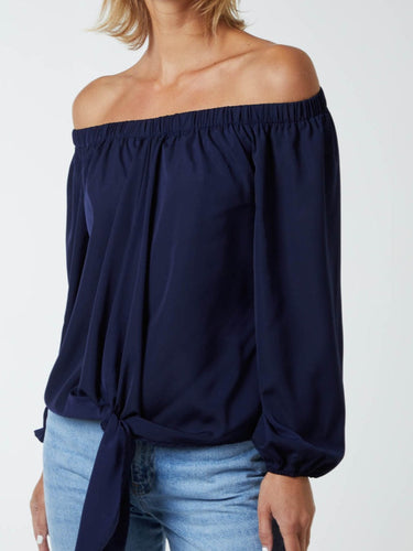 Navy Bardot Top