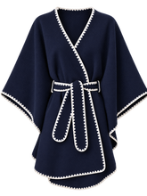 Load image into Gallery viewer, Darcey piped trim Navy Cape