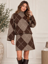 Load image into Gallery viewer, NEW brown Argyle knitted skirt Set