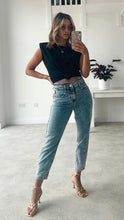 Load image into Gallery viewer, Black padded shoulder Tee