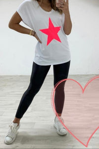 White neon pink star T-shirt