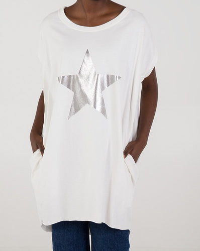 Cream metallic star Top