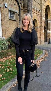 Black balloon sheer sleeve Top