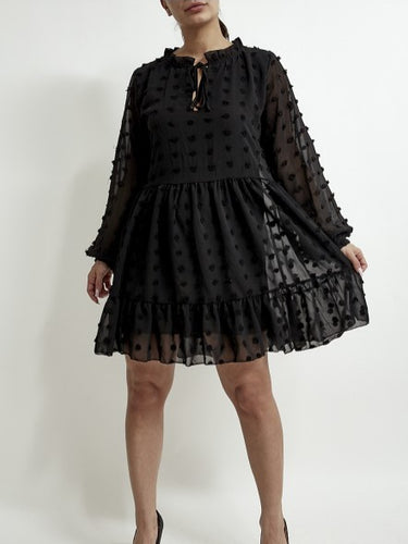 Black chiffon layered dotted Dress