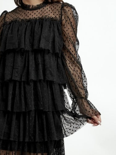 Black sheer spotted layered Dress