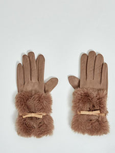 Camel suede feel bow Gloves