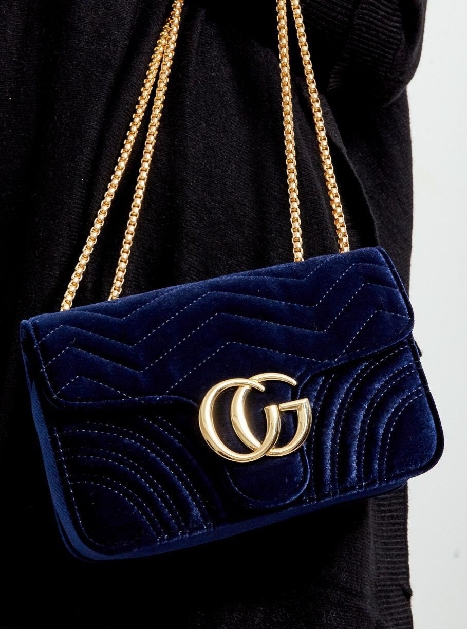 Navy gold chain quilted Bag