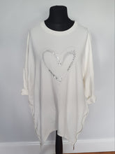 Load image into Gallery viewer, White relaxed fit heart zip Top