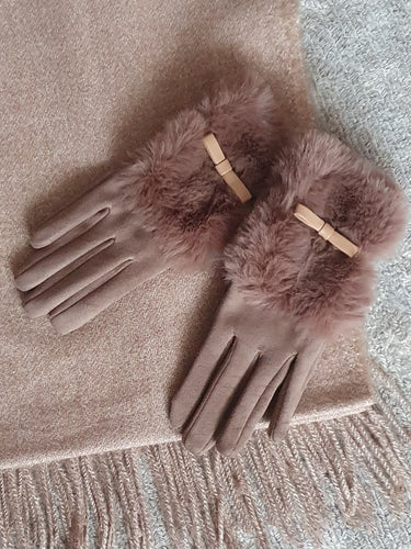 Camel suede feel bow Gloves