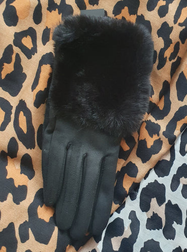 Black fur trim Gloves