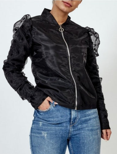 Black bomber Jacket with sheer sleeve