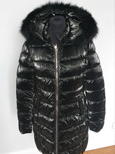 Load image into Gallery viewer, Black faux fur hood Coat
