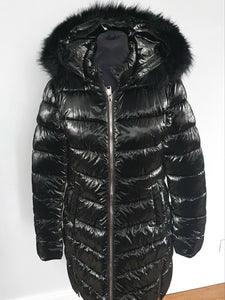 Black faux fur hood Coat