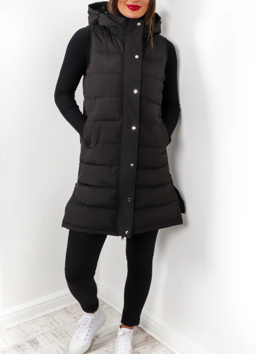 Small Black long hooded Gilet