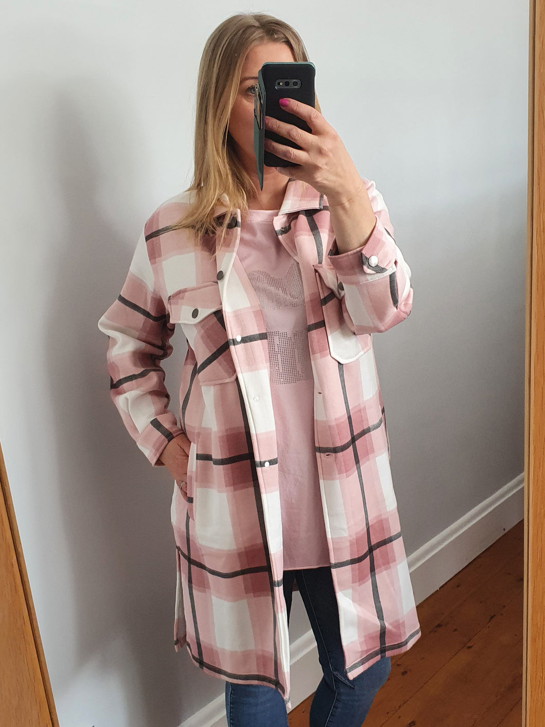Pink checked Shacket