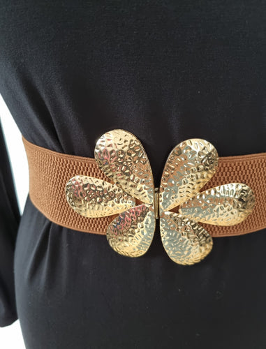 Tan flower elasticated Belt