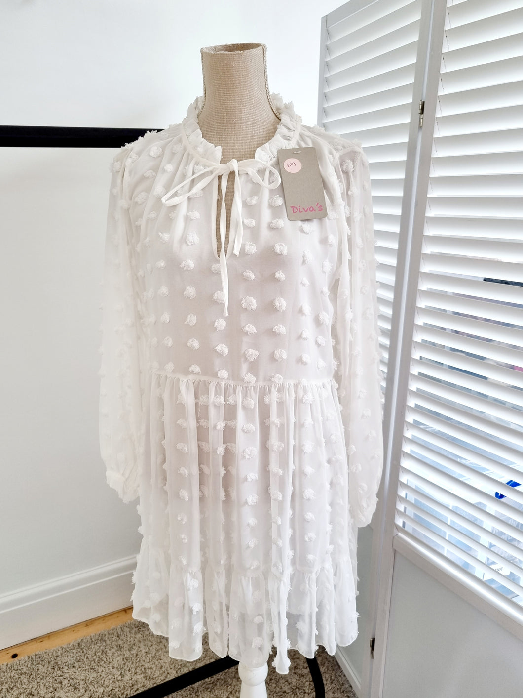 White chiffon layered dotted Dress