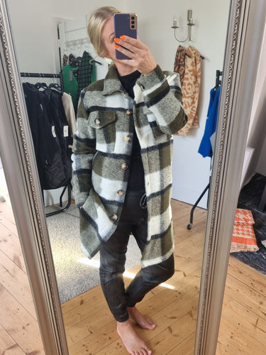 Khaki check wool Shacket