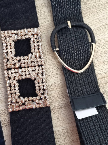 Black jewel square clasp Belt