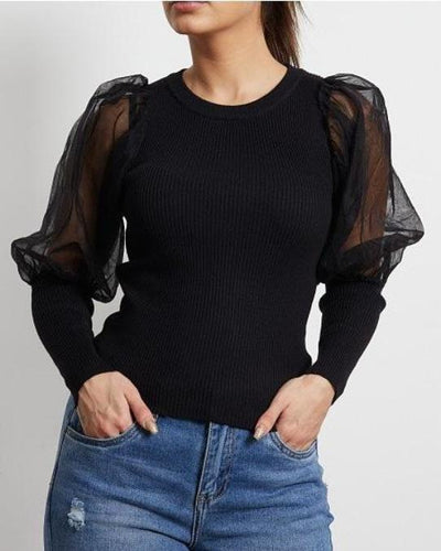 Black balloon sheer sleeve Top
